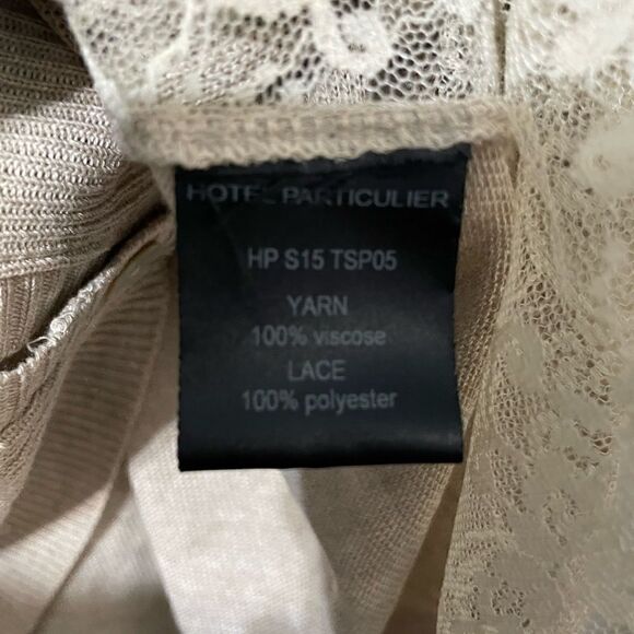 Hotel Particulier Lace-Accented V-Neck Long Cardigan Tan Khaki Color Size Medium - Picture 4 of 7